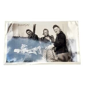 Vtg Ladies Having A Picnic Friends Original Monochrome Photography Found
